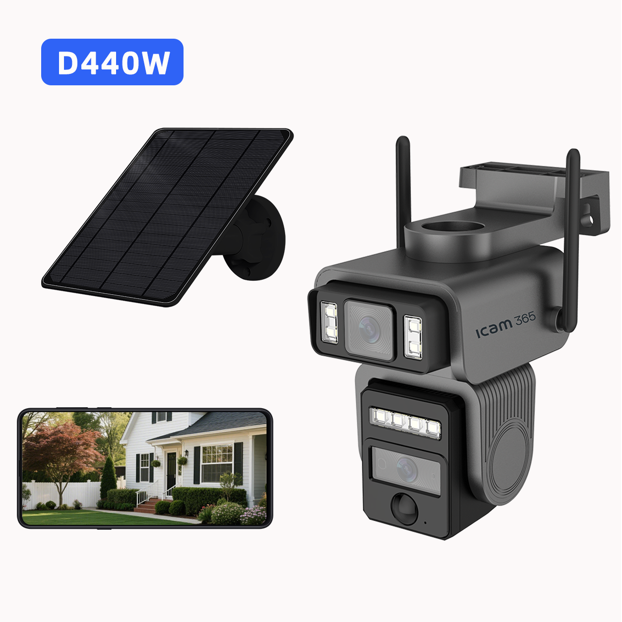 Advanced Solar WIFI Security Camera Dual lens ,4K , Wifi supported D440